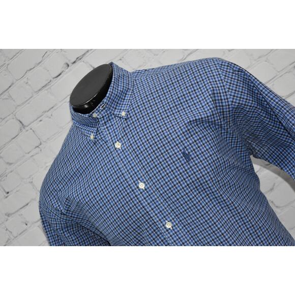 Polo Ralph Lauren Shirt Mens Size Large Classic Fit Dress Blue Plaids Cotton - Picture 1 of 6